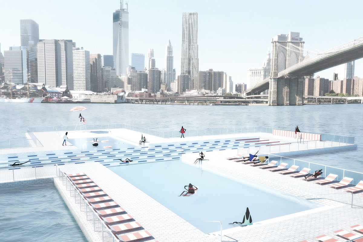 Construction begins on a floating river swimming pool for New York City